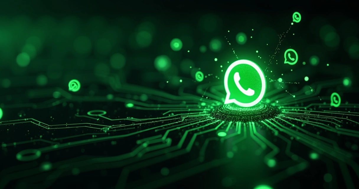 Conceito de inteligência artificial conectado ao WhatsApp com elementos visuais de conversa