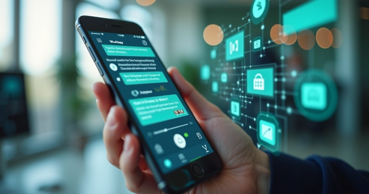Interface de smartphone mostrando chat automatizado com inteligência artificial no WhatsApp 