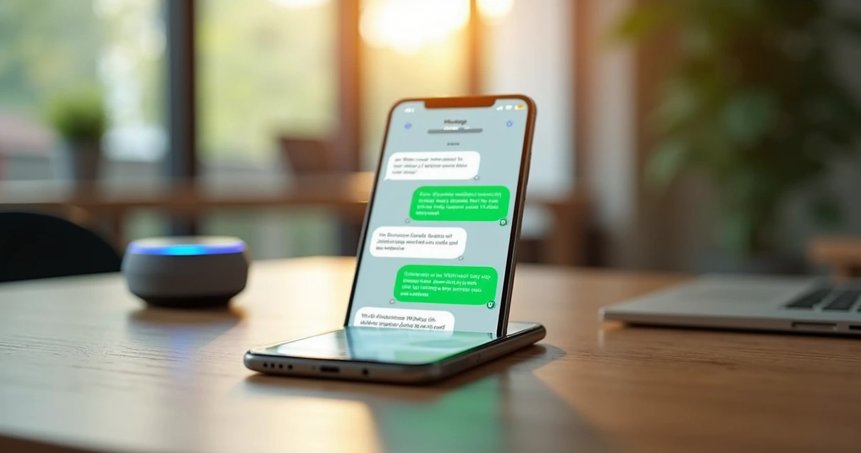 Smartphone mostrando interface do WhatsApp com mensagens automatizadas de vendas por inteligência artificial