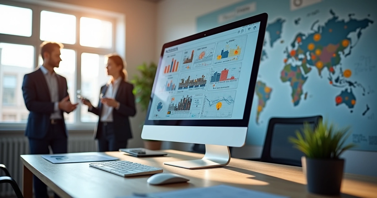 Tela com dashboard de inteligência de mercado, várias obras mapeadas por região