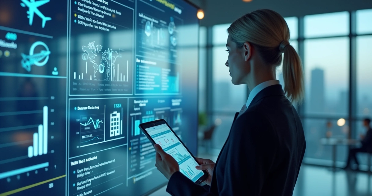 Taxa de No-show: Como Reduzir Custos em Viagens Corporativas 4 Analista observa gráficos digitais de economias em viagens corporativas