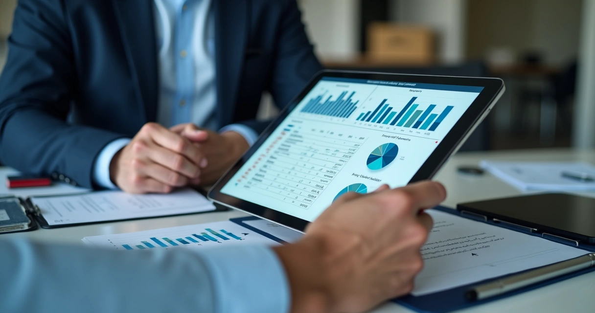 Como Gerar Leads Qualificados Para Imobiliária: Guia Completo 3 Corretor analisando dados em tablet com gráficos e listas de clientes