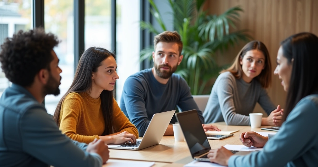 Equipe de trabalho diversa em conversa de feedback emocional 
