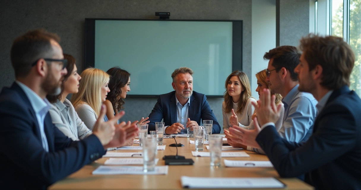 Grupo em reunião demonstrando inteligência emocional