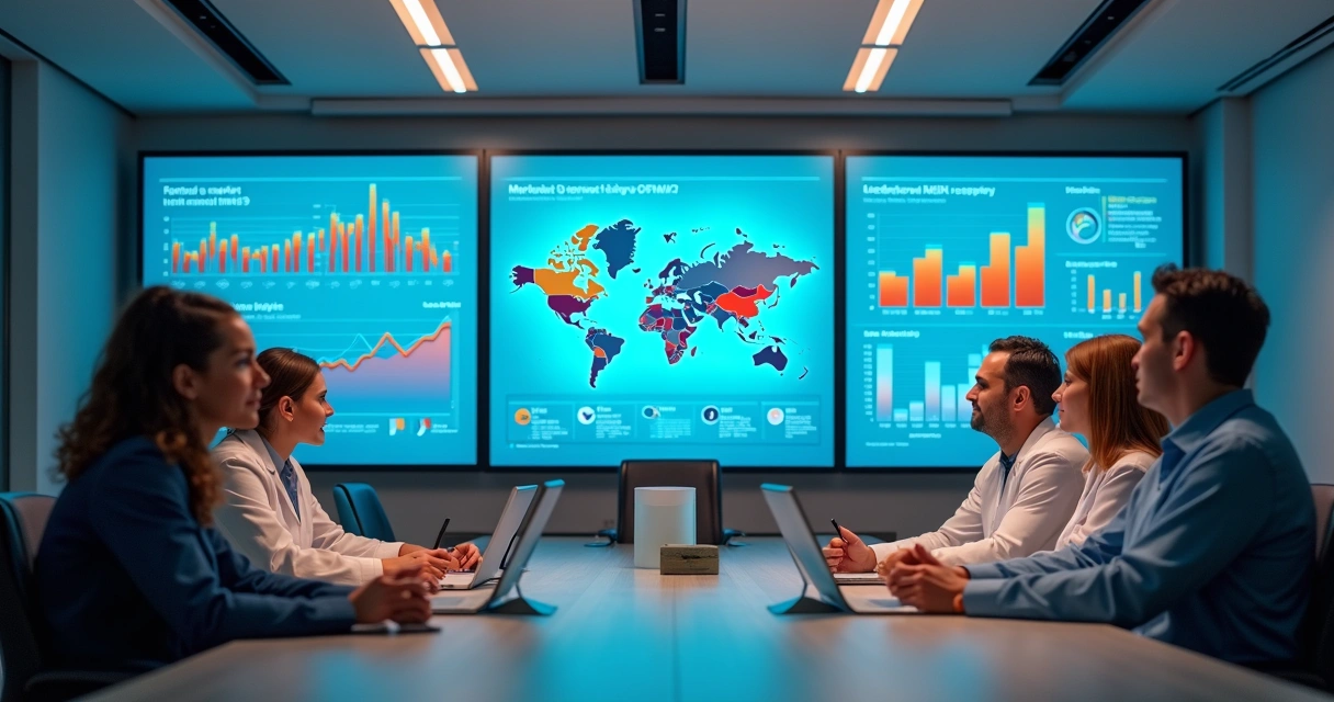 Qualidade de Dados B2B em Saúde: Como Potencializar Resultados 3 Equipe médica analisando gráficos digitais em sala de reunião
