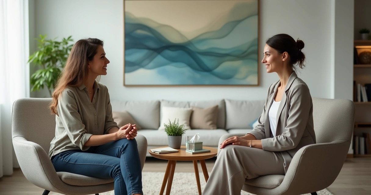 Psicóloga e cliente em conversa harmoniosa simbolizando inteligência relacional 