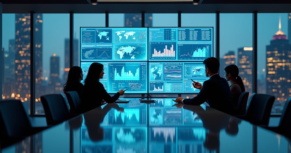 Equipe comercial analisando dashboards de vendas com dados detalhados 