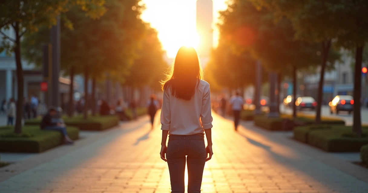 Pessoa escolhendo entre dois caminhos com luz representando intenção consciente 