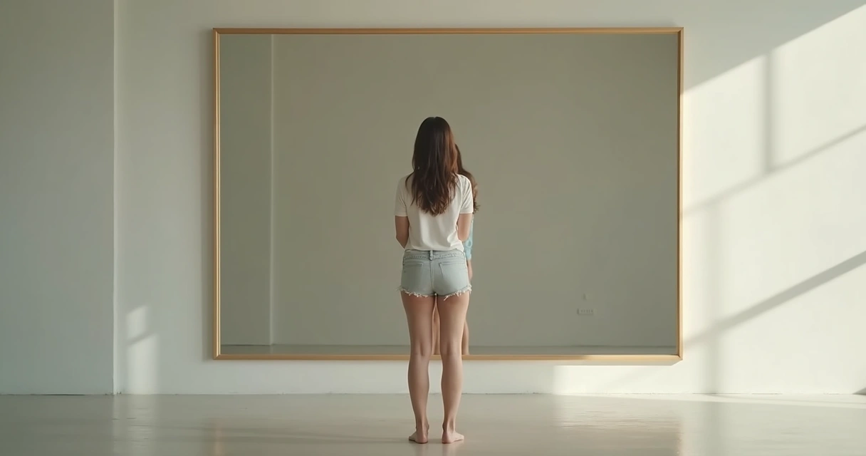 Pessoa olhando para o próprio reflexo em um espelho 