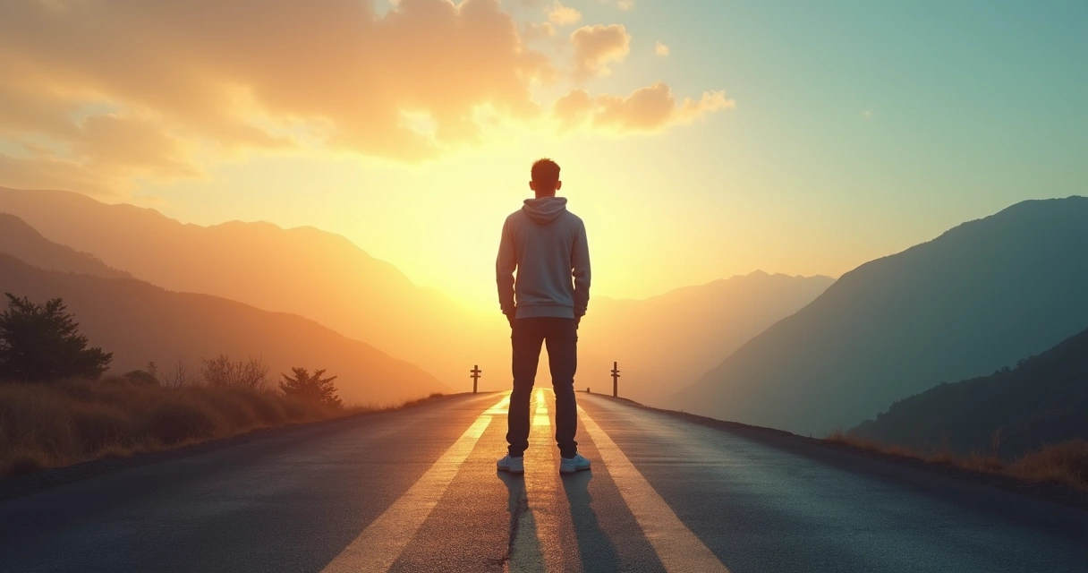 Person split between two paths symbolizing intention misalignment in personal transformation 