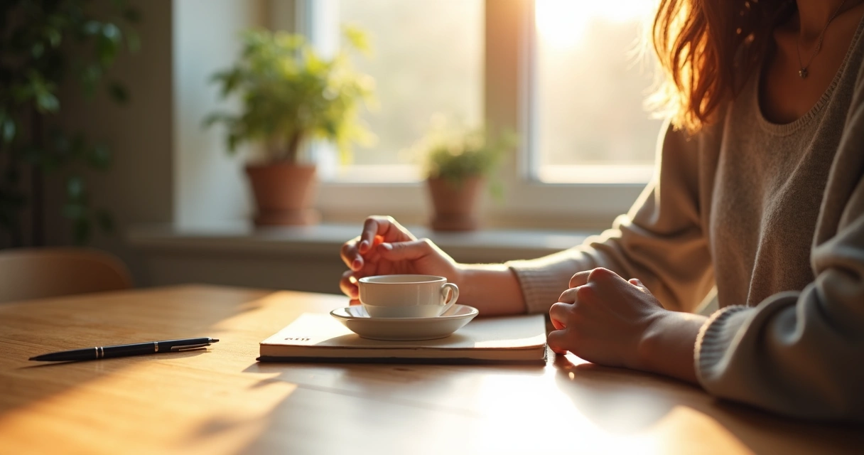 Person practicing a morning ritual with sunlight coming through a window