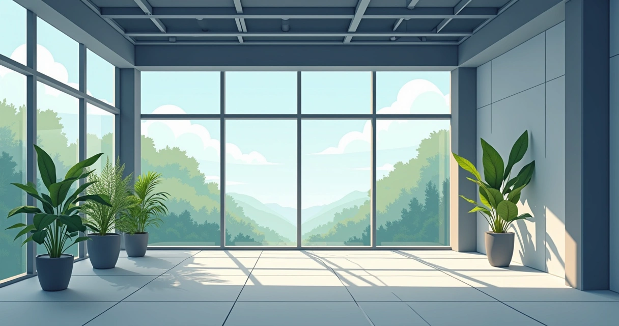 Ambiente com estrutura metálica, vidro e concreto aparente em harmonia 