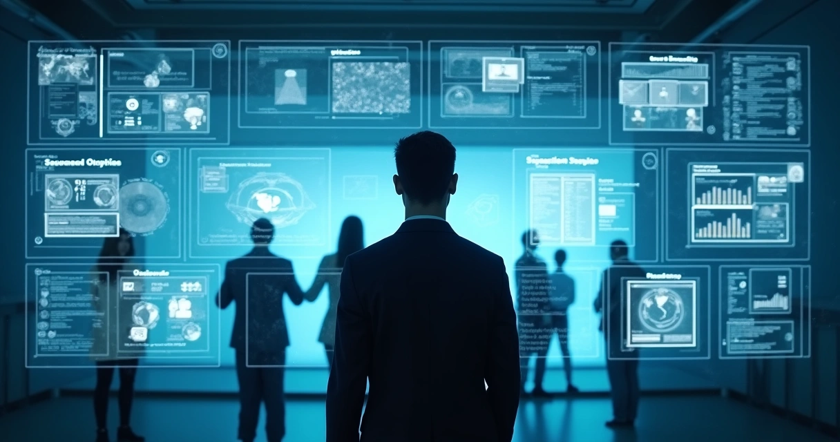 Pessoa olhando para múltiplas telas digitais com sugestões personalizadas 