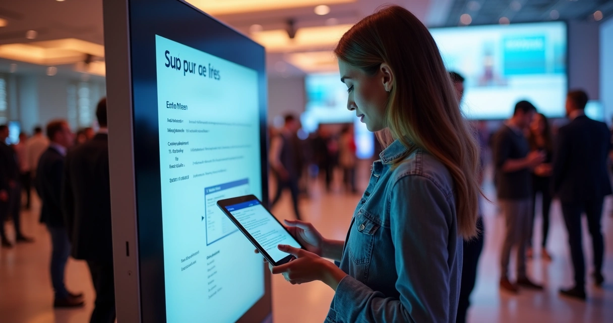 Pessoa usando tablet para check-in em evento corporativo 