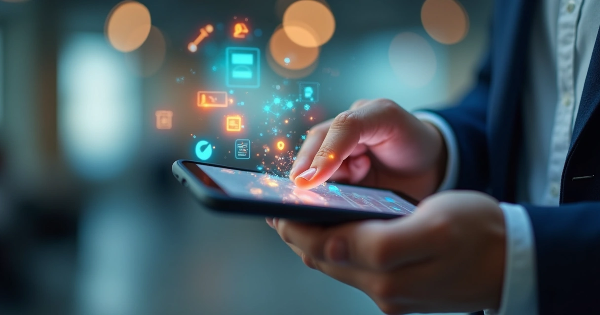 Pessoa usando smartphone e interagindo com botões em aplicativo 