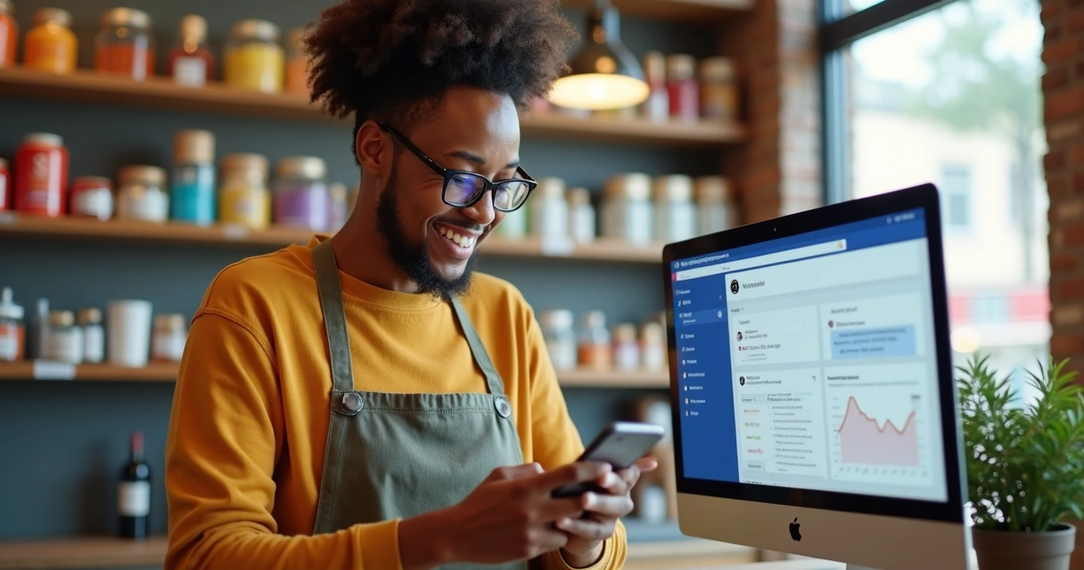 Cliente interagindo com anúncio de negócio local no Facebook 