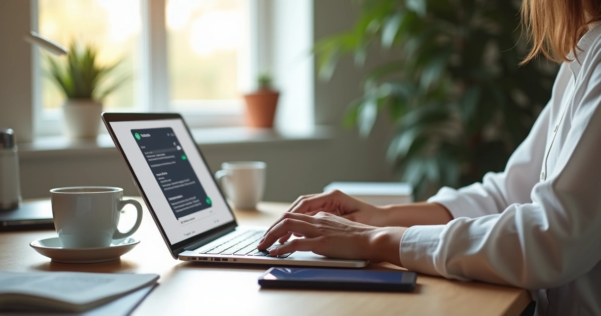 Closer digital anotando conversa de vendas no WhatsApp em notebook 
