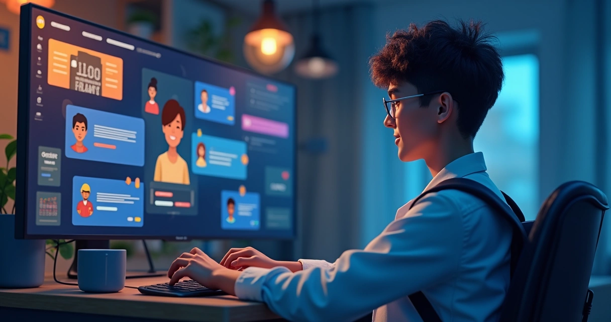 Aluno recebendo distintivo em plataforma de cursos online 