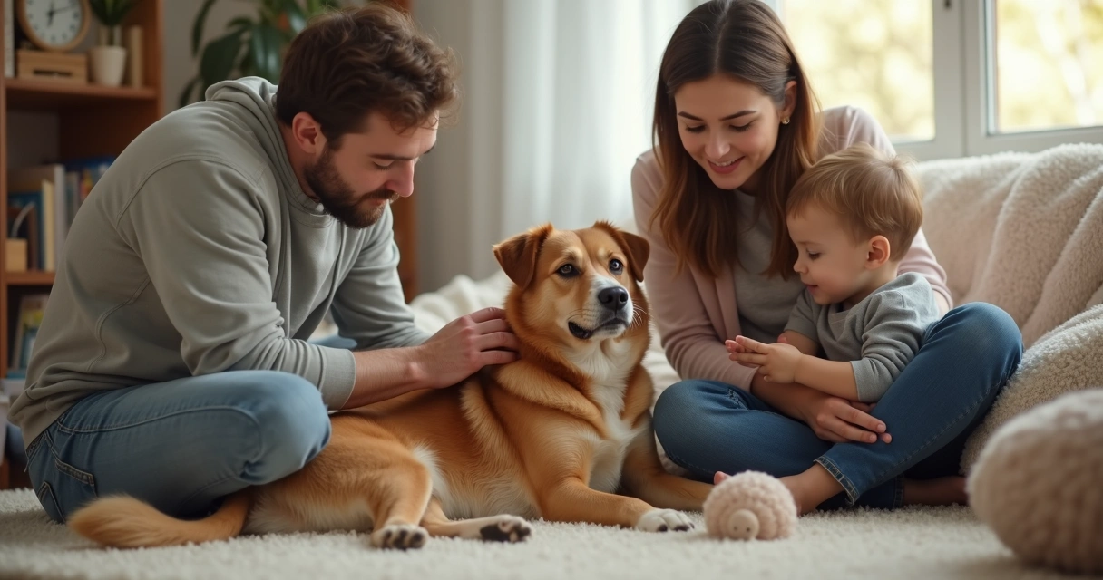 Família cuidando de cadela durante cio 