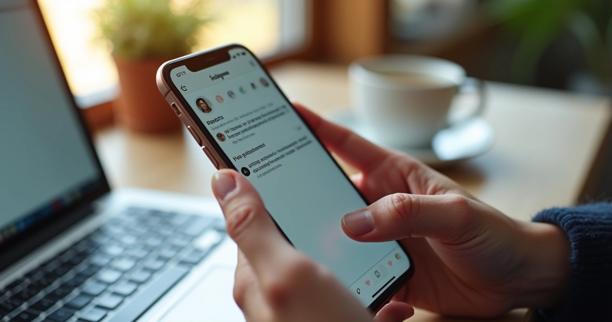 Pessoa digitando resposta em post do Instagram através do smartphone 