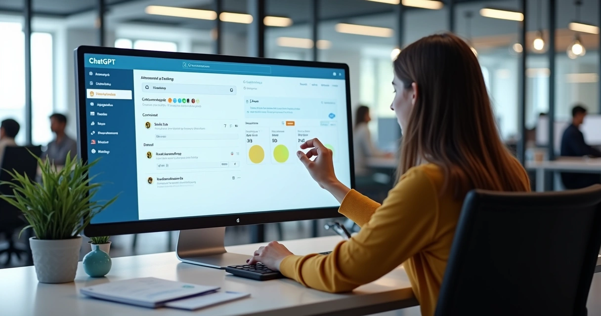 Pessoa ajustando chatbot para comunicação com clientes em ambiente empresarial