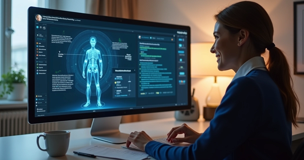 Pessoa interagindo com agente digital em tela de computador 