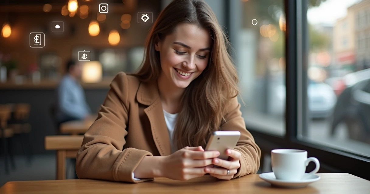 Pessoa interagindo em redes sociais pelo celular 
