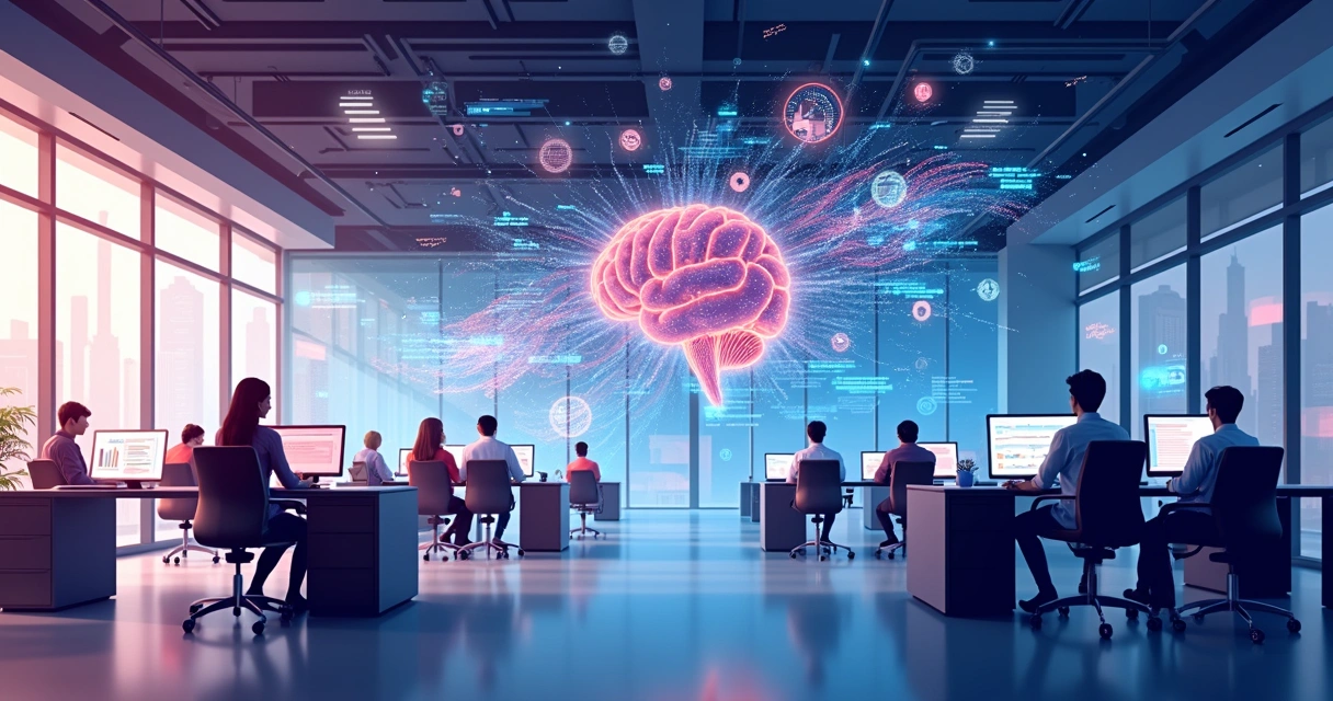 Interface de IA com gráficos e códigos misturados