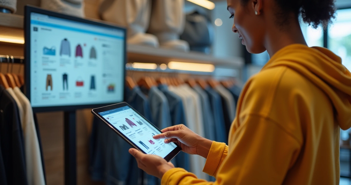 Atendente de loja física acessando histórico de cliente que veio do site 