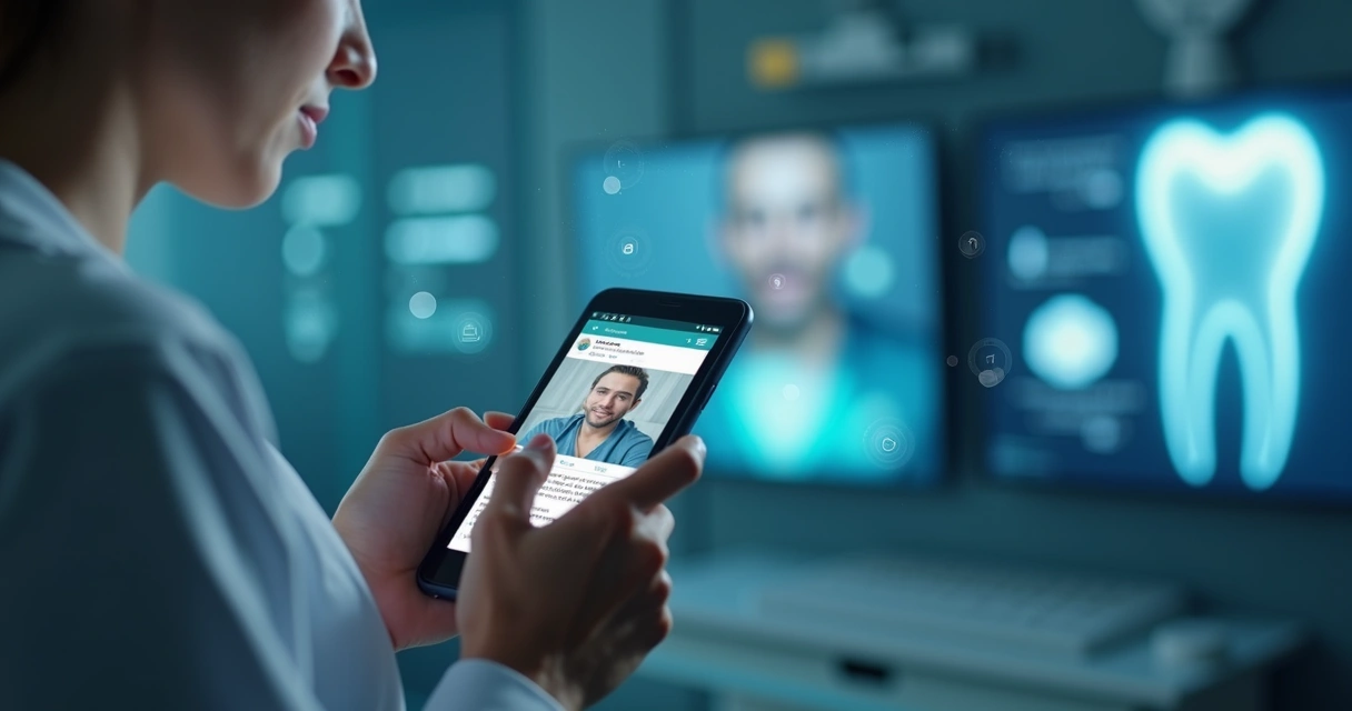Paciente interagindo com redes sociais odontológicas sem mostrar rosto