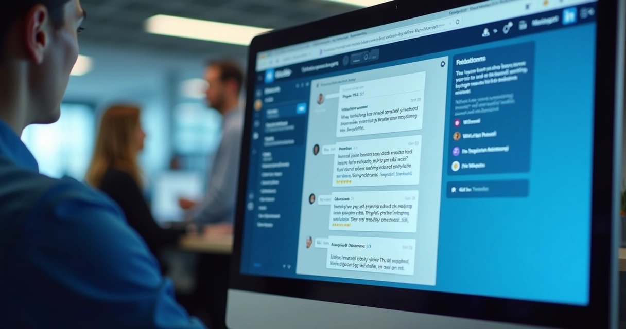 Interação automatizada de prospecção no LinkedIn em tela de computador. 