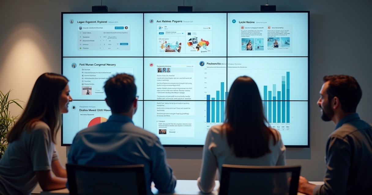 Equipe de vendas analisando interações de leads nas redes sociais