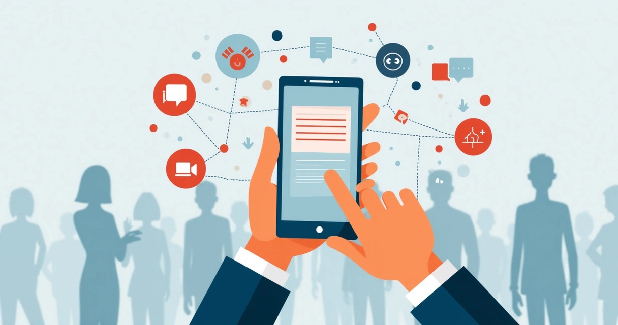 Pessoa digitando no celular com notificações de redes sociais 