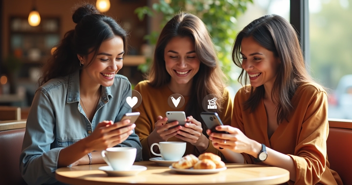Mulheres interagindo em redes sociais 