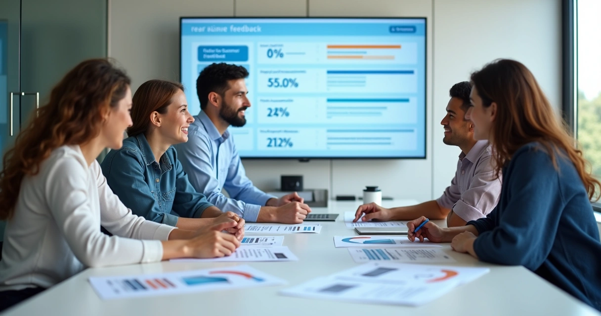 Equipe discutindo soluções com cliente 