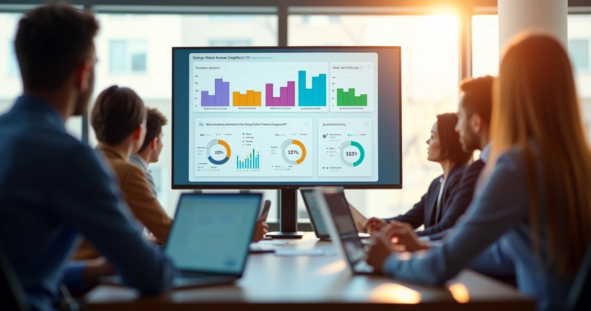 Painel digital com gráficos de interação em treinamentos de liderança 