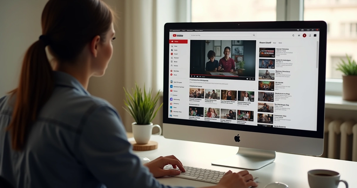 Usuário navegando no YouTube com histórico de visualizações em destaque 