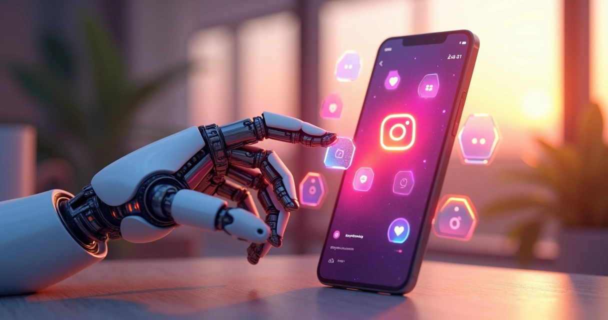 Robô digital clicando em curtidas e interagindo em stories do Instagram 