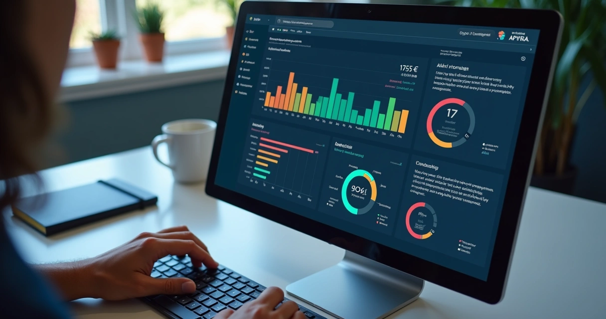 Telas com gráficos de análise de mensagens de IA 
