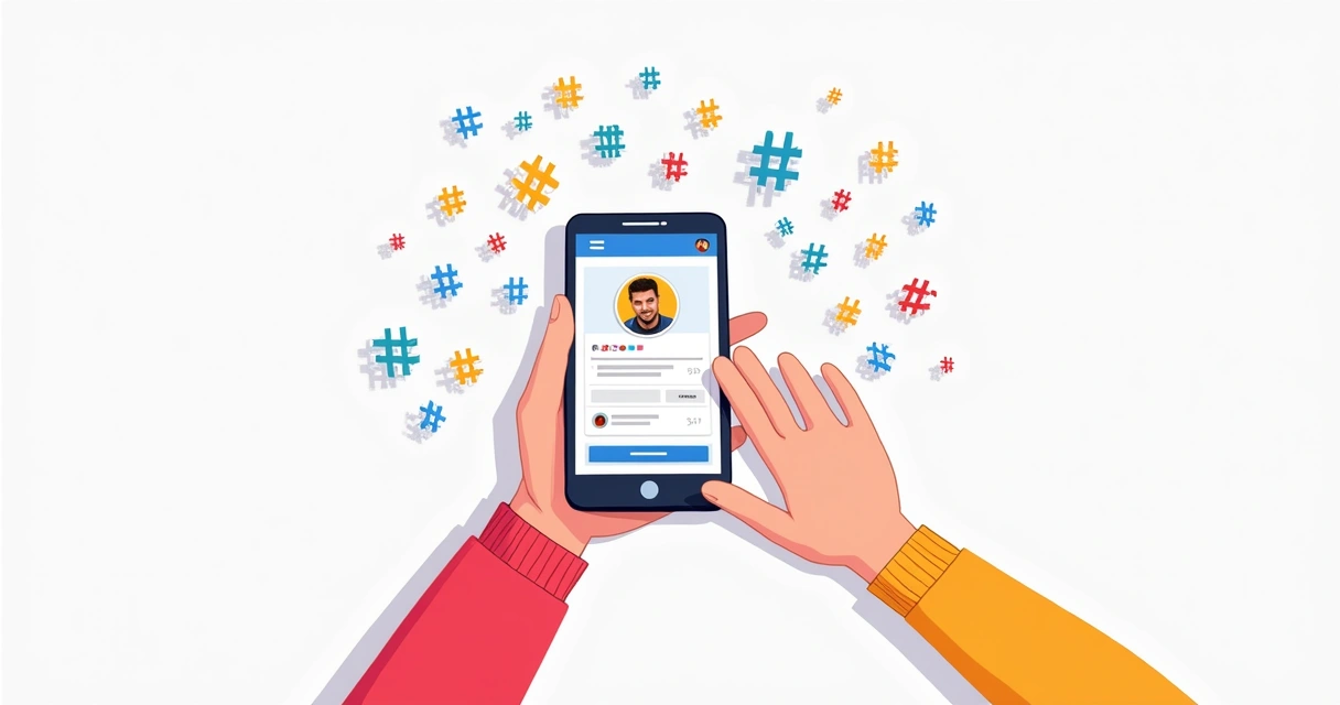 Perfil de Instagram com várias hashtags e comentários em destaque. 
