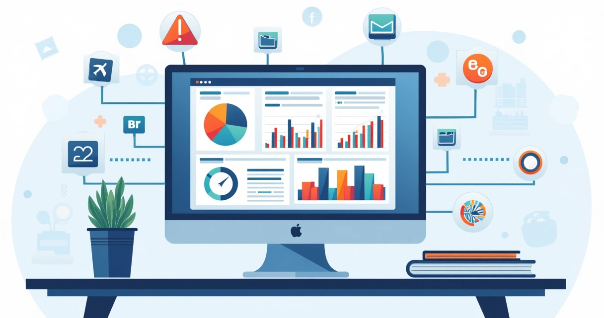 Análise de interações multicanais com ícones de redes sociais, relatórios e indicadores de sentimento