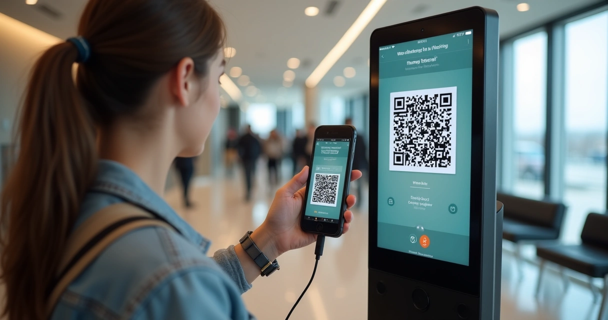 Pessoa usando QR Code em totem digital 