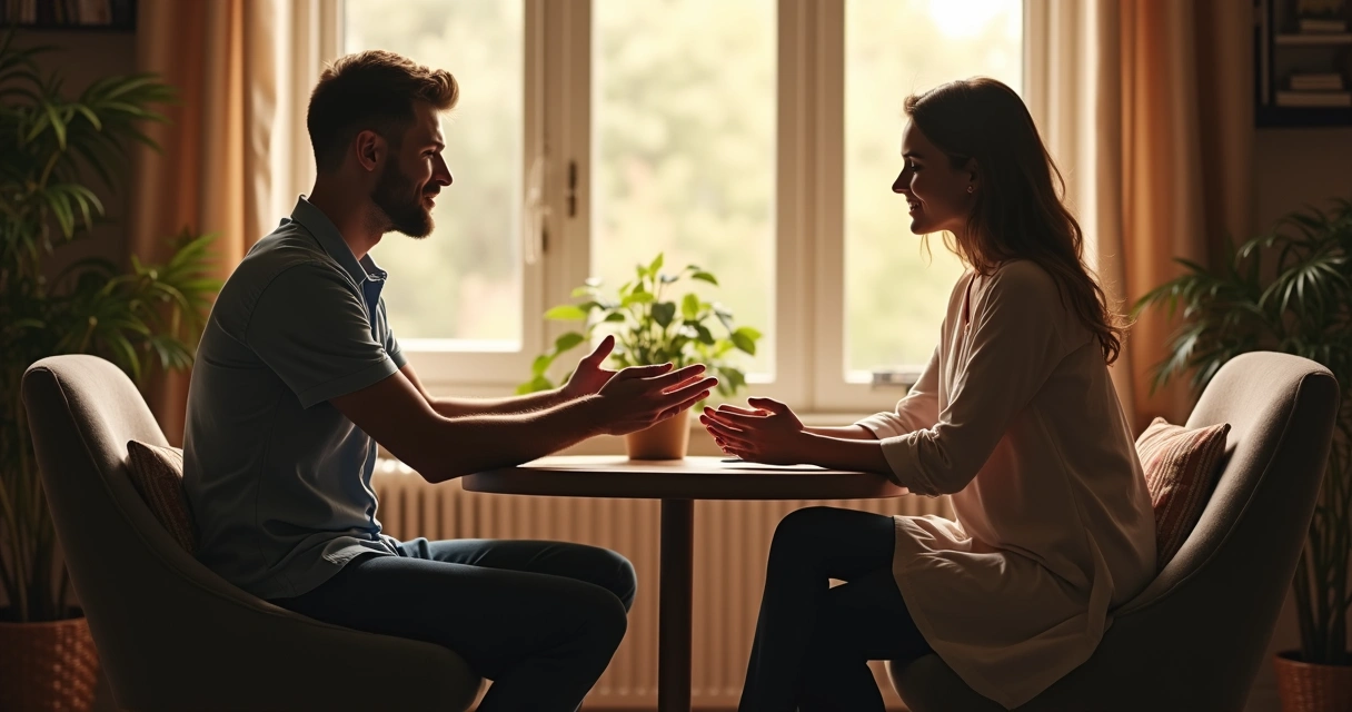 Personas conversando y compartiendo ayuda en una sala iluminada