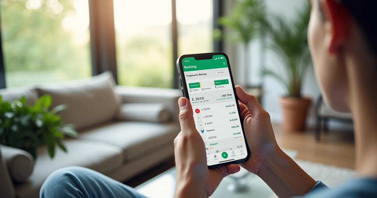 Homem usando app bancário em smartphone 