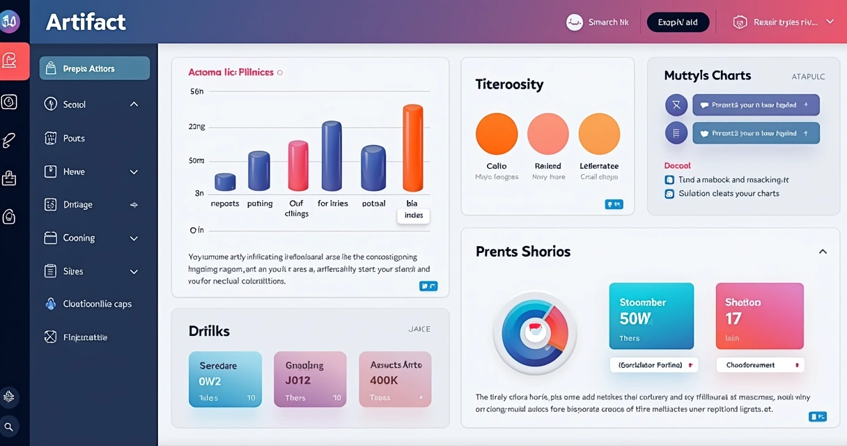 Exemplo de uma interface visual de Artifact interativo com menus suspensos e gráficos