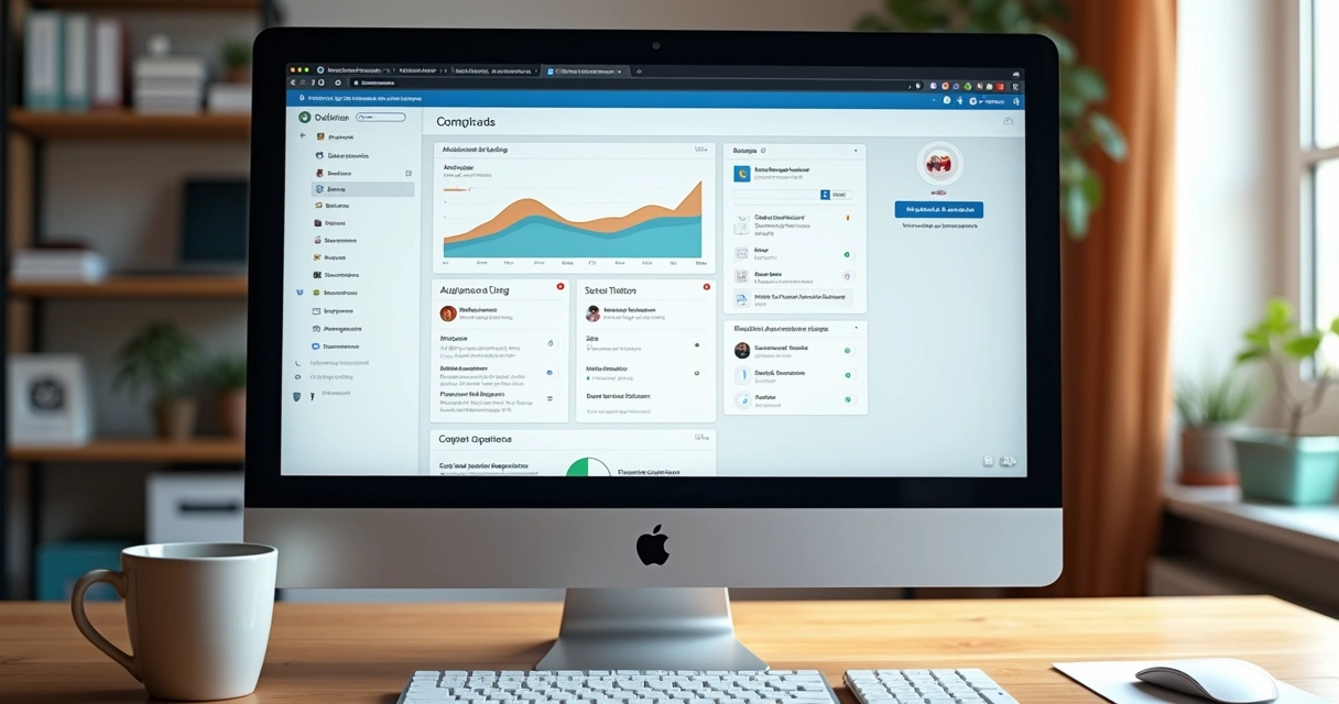 Interface mostrando processo de criação de site integrado com ferramentas de rastreamento e segmentação 