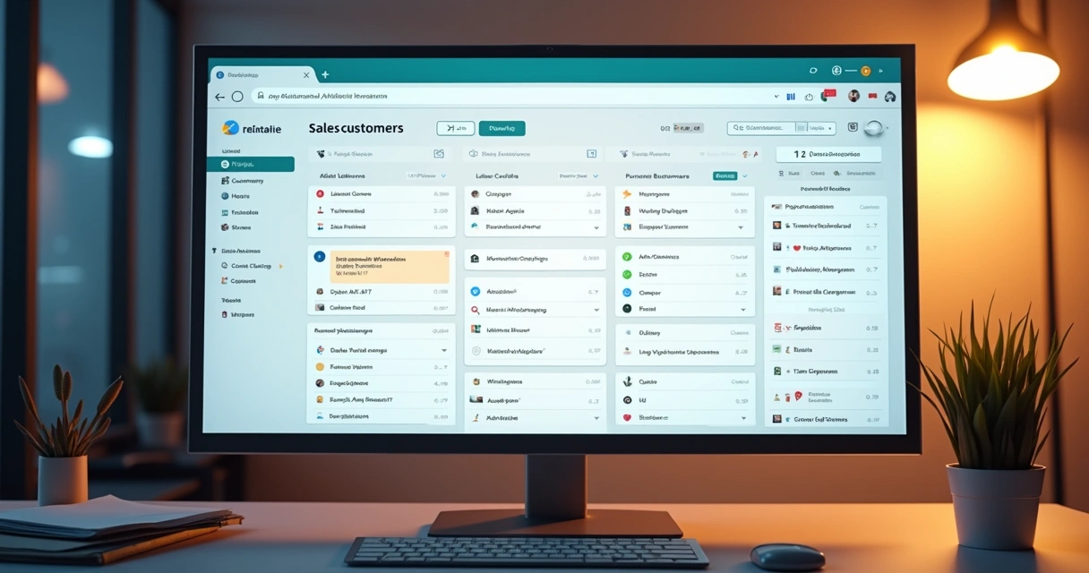 Tela de CRM mostrando lista de clientes e etapas do funil 