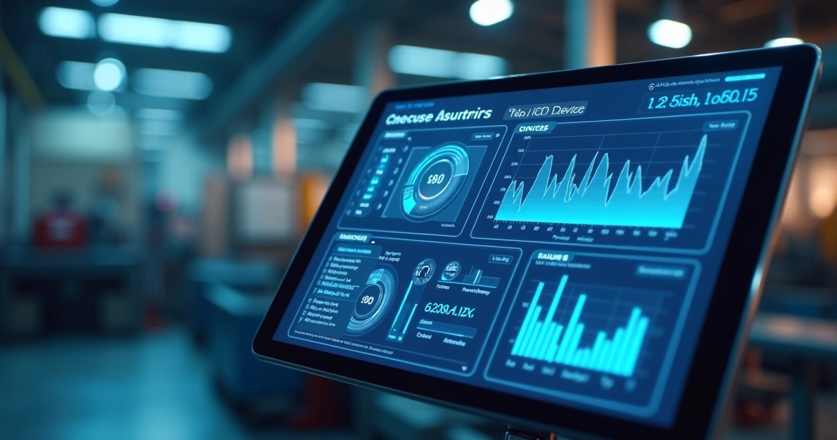 Dashboard de software sob medida para indústria exibindo gráficos e IoT 
