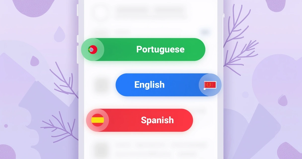 Interface com botões de escolha de idioma em um app 