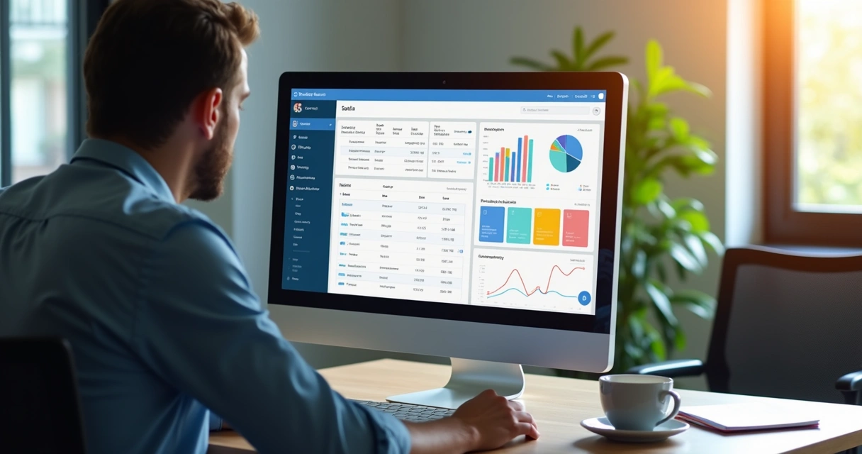 Tela de software de TI com interface simples clara e botões grandes 